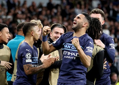 Riyad Mahrez celebra su gol frente al Real Madrid. 