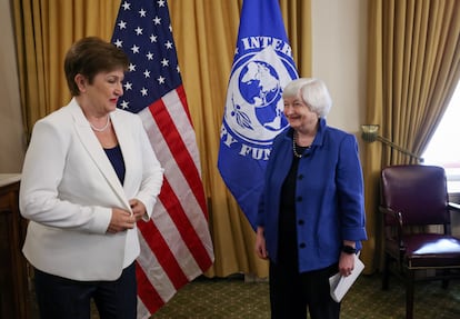 La secretaria del Tesoro de EE UU, Janet Yellen, con la directora gerente del FMI, Kristalina Georgieva