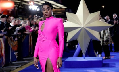 A atriz Lashana Lynch em fevereiro, em Londres, na estreia de ‘Capitã Marvel’.