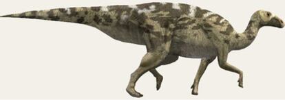 Representación de un <i>Pararhabdodon isonensis</i>, dinosaurio con pico de pato hallado en Lleida.