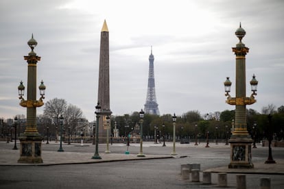 Vista de la plaza de la Concordia de París, completamente vacía, el 22 de marzo.