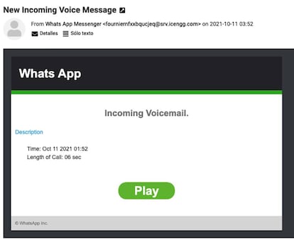 Correo electrónico enviado en nombre de WhatsApp.
