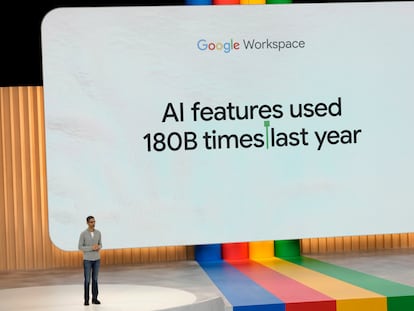 Alphabet CEO Sundar Pichai speaks at a Google I/O event in Mountain View, California, May 10, 2023.