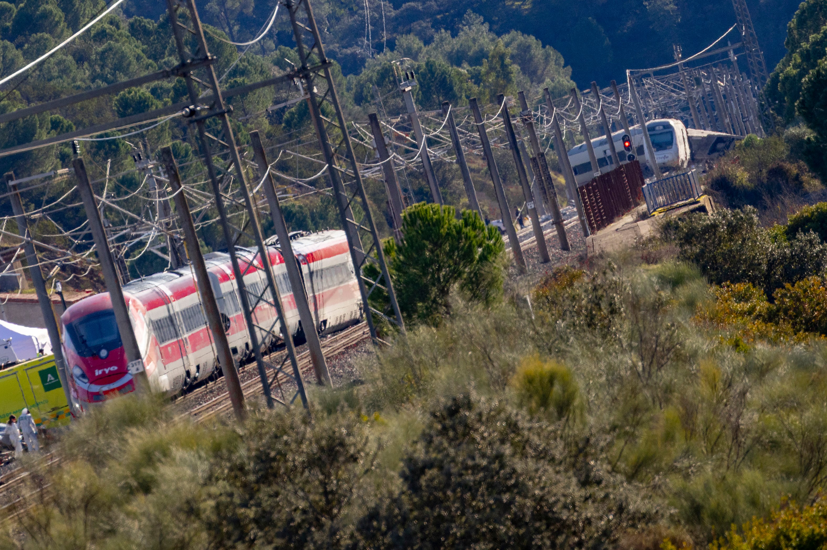 Los trenes Iryo y Alvia accidentados en Adamuz ayer domingo 18 de enero.