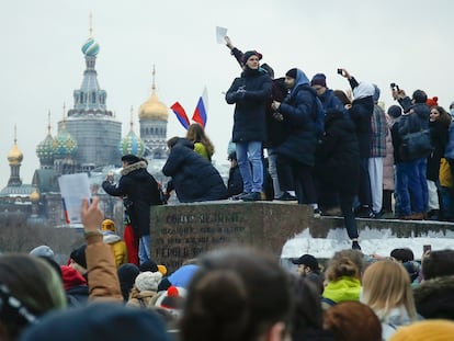 Manifestación contra el Kremlin y en apoyo a Alexéi Navalni el sábado pasado en San Petersburgo.