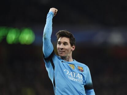 Messi celebra un gol contra l&#039;Arsenal.