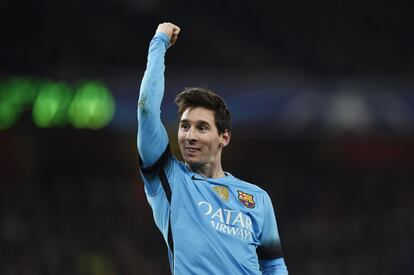 Messi celebra un gol contra l&#039;Arsenal.