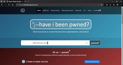 Captura de pantalla de la web Have I been pwned?