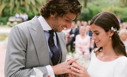 Feliciano López y Sandra Gago, este viernes en su boda, en Marbella.