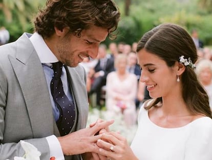 Feliciano López y Sandra Gago, este viernes en su boda, en Marbella.