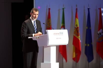  El Rey Felipe VI, durante su intervención en el acto.