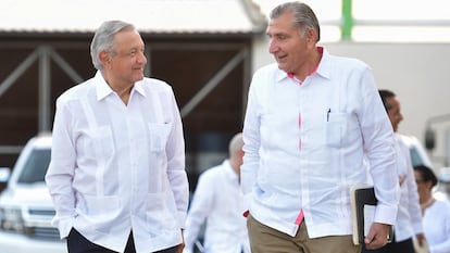  Andrés Manuel López Obrador y Adán Augusto López en Baja California, el 29 de octubre de 2021.