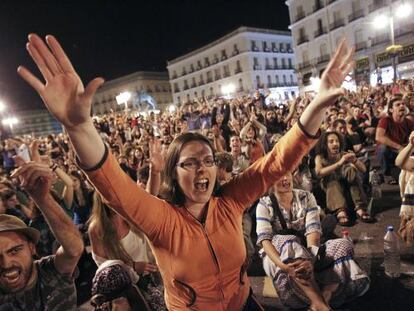 Acampada del 15-M en la Puerta del Sol de Madrid.