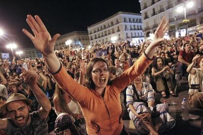 Acampada del 15-M en la Puerta del Sol de Madrid.