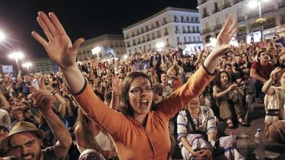 Acampada del 15-M en la Puerta del Sol de Madrid.