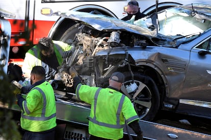 El coche de Tiger Woods, tras el accidente del pasado 23 de febrero.