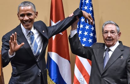 Obama y Ra&uacute;l Castro en La Habana en marzo de 2016.