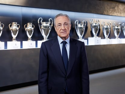 Florentino Pérez, presidente del Real Madrid, en la sede del club este jueves.