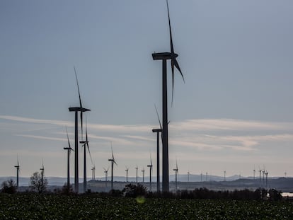 Wind turbines at the Pujalt wind farm, operated by Parque Eolico Pujalt S.L., in the Anoia region of Catalonia, Spain, on Tuesday, Dec. 27, 2022. Spain aims to get almost three-quarters of its electricity from renewables by the end of the decade, up from about 47% last year. Photographer: Angel Garcia/Bloomberg