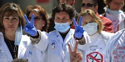 Protestas por la privatización de la sanidad pública en Madrid.