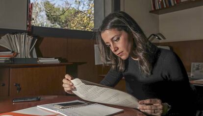 Inés Arrimadas, líder de Ciutadans, durant l'entrevista dijous al Parlament.