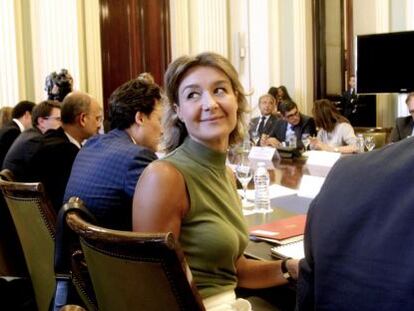 La ministra de Agricultura, Alimentaci&oacute;n y Medio Ambiente, Isabel Garc&iacute;a Tejerina, durante la reuni&oacute;n de esta semana con representantes del sector l&aacute;cteo. 