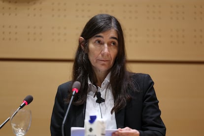 La exdirectora del CNIO, María Blasco, da una rueda de prensa en la sede de la institución el pasado 28 de enero.