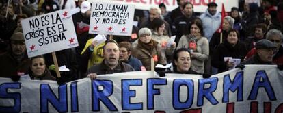 Cabecera de la protesta de empleados p&uacute;blico en Madrid.