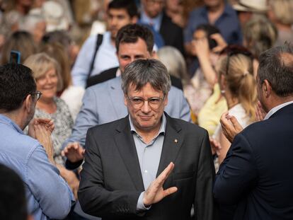 Carles Puigdemont, durante un acto de campaña de las elecciones europeas en Colliure (Francia).