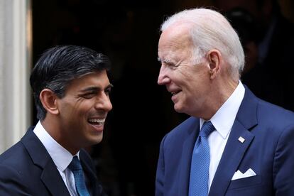 El primer ministro británico, Rishi Sunak, recibió el 10 de julio al presidente de Estados Unidos, Joe Biden, en Downing Street.