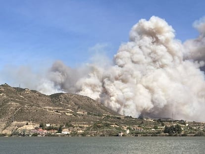 Incendio forestal entre Mequinenza y La Granja d'Escarp, en la frontera entre Aragón y Cataluña.