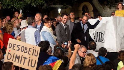 El presidente de la Generalitat, Quim Torra, y el presidente del Parlament, Roger Torrent, durante la marcha soberanista