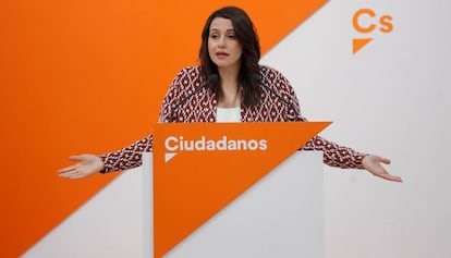 Inés Arrimadas, el pasado lunes en una rueda de prensa.