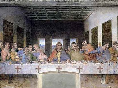 <i>La última cena de Sven,</i> con Beckham como Jesucristo y a su izquierda el seleccionador británico Sven Goran Eriksson, un cuadro de promoción del Mundial.