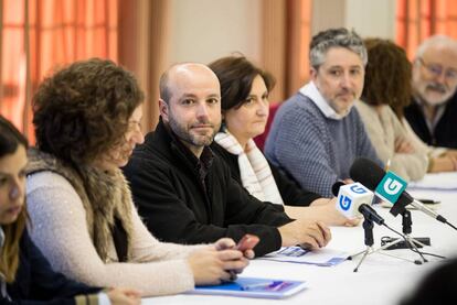 Villares, durante la reunión del domingo en la que fue elegido portavoz de En Marea.