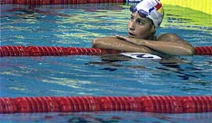 Erika Villaécija, tras nadar una prueba en los Campeonatos del Mundo de Barcelona 2003.