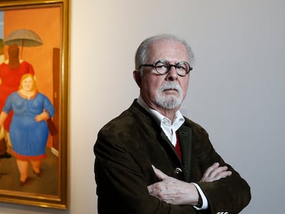 DVD 937. (21-02-19). Madrid. Entrevista a Fernando Botero que expone en la galería Marlborough. El escultor posa delante de alguna de sus obras expuestas. © LUIS SEVILLANO.
