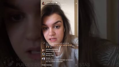 Amaia Romero, en uno de los vídeos en directo de Instagram.