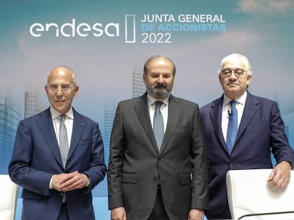 Francesco Starace, consejero delegado de Enel y vicepresidente de Endesa; Juan Sánchez-Calero, presdidente y José Bogas, consejero delegado.