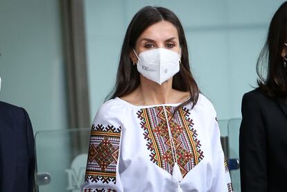 La reina Letizia esta mañana en el auditorio Mutua Madrileña.