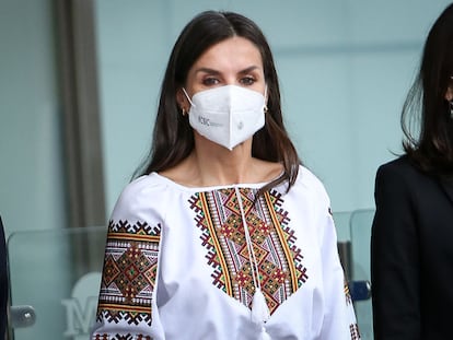 La reina Letizia esta mañana en el auditorio Mutua Madrileña.