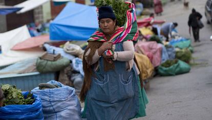 Una mujer en un mercado callejero de La Paz, en Bolivia.