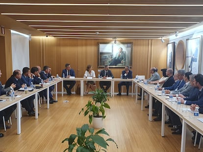 Representantes de las constructoras asociadas a Anci en la asamblea de la asociación celebrada esta mañana en Madrid.