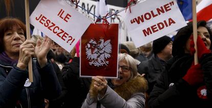 Manifestaci&oacute;n en Varsovia en favor de la  libertad de prensa.
 