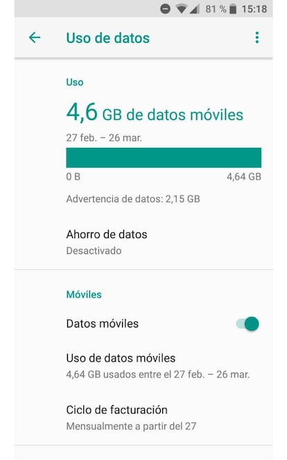 Configuración de datos móviles en Android