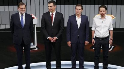 Mariano Rajoy, Pedro Sánchez, Albert Rivera t Pablo Iglesias, en junio del 2016.