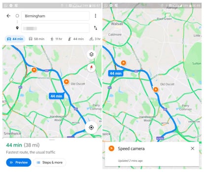 Así se muestran y se avisa de los radares en carretera en Google Maps