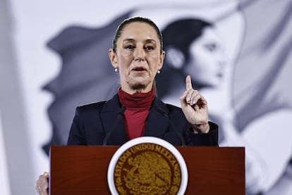 Claudia Sheinbaum durante la 'Mañanera del pueblo' en Palacio Nacional, en Ciudad de México.