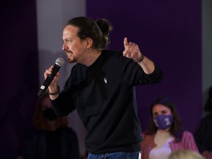 Pablo Iglesias, este sábado, durante su intervención en un acto de campaña en Madrid.