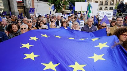 Manifestación en defensa de Europa celebrada en Madrid, este domingo.